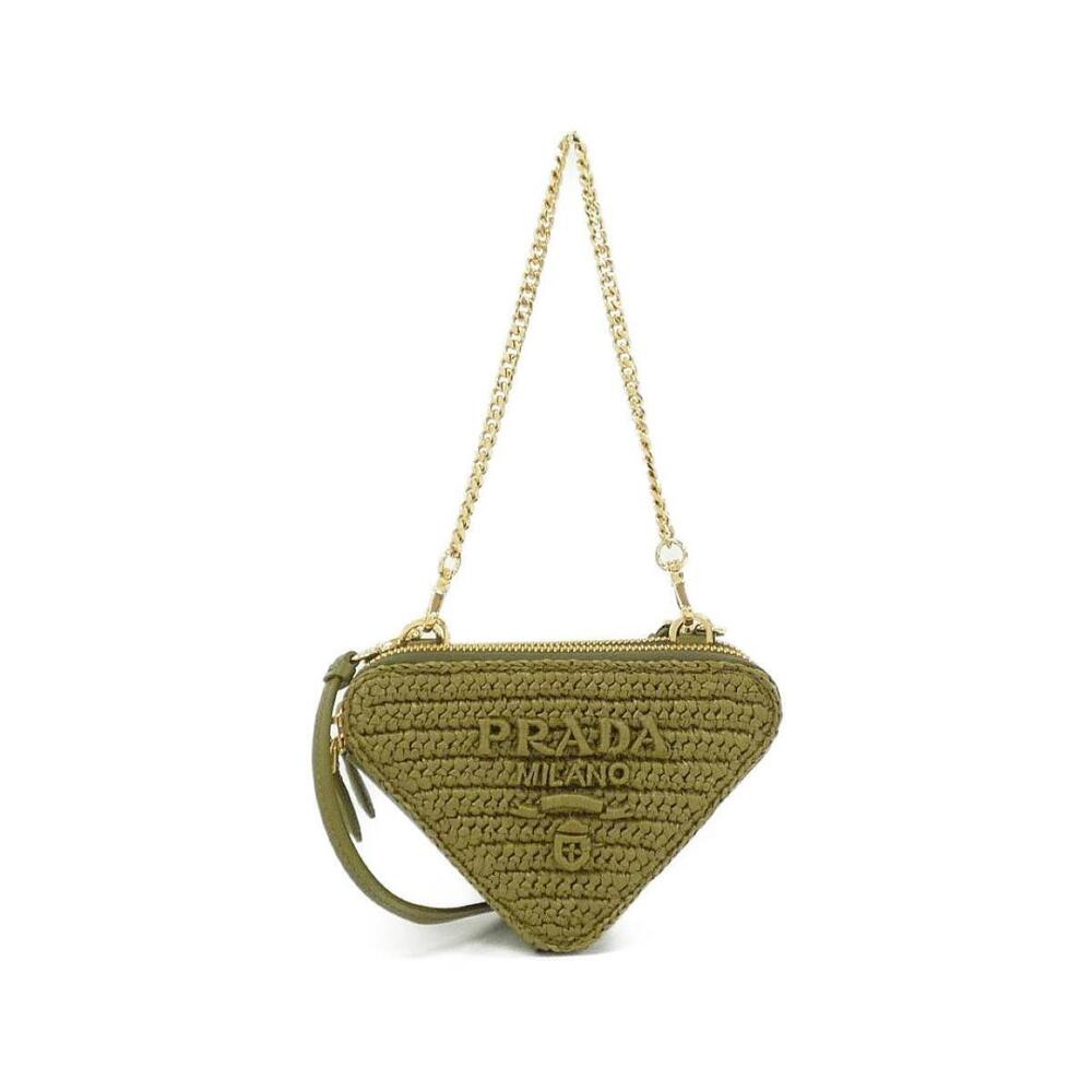 Prada contenitori chain crossbody handbag olive green woven raffia